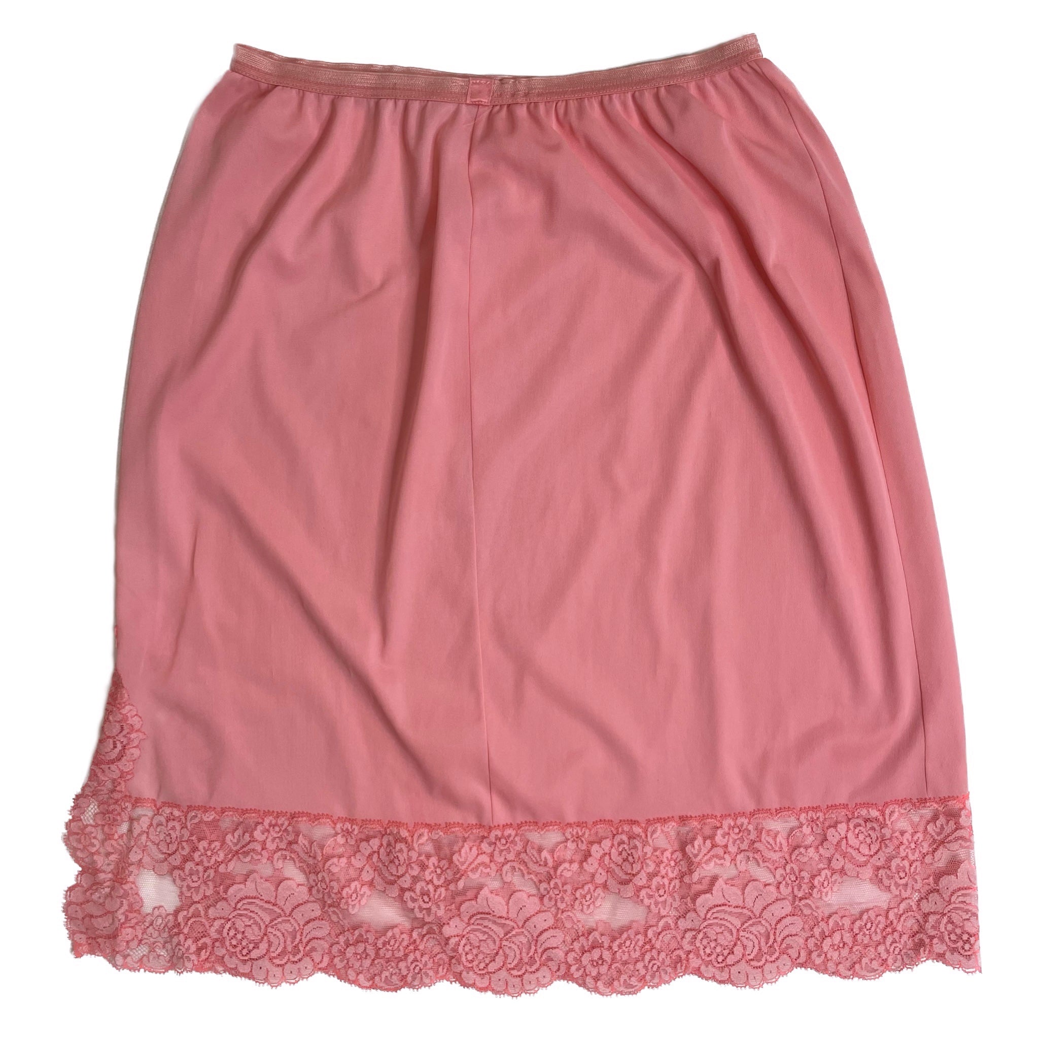 💖 Pink Half Slip Skirt Cotton Slit Lace Trim S 