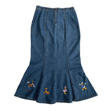 VINTAGE MICKEY AND FRIENDS EMBROIDERED DENIM MAXI SKIRT