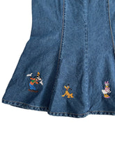 VINTAGE MICKEY AND FRIENDS EMBROIDERED DENIM MAXI SKIRT