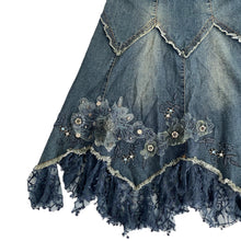 VINTAGE EMBELLISHED WHIMSY DENIM MIDI SKIRT
