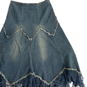 VINTAGE EMBELLISHED WHIMSY DENIM MIDI SKIRT
