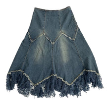 VINTAGE EMBELLISHED WHIMSY DENIM MIDI SKIRT