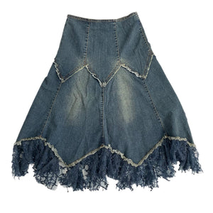 VINTAGE EMBELLISHED WHIMSY DENIM MIDI SKIRT