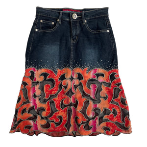VINTAGE Y2K BEADED DENIM MIDI SKIRT