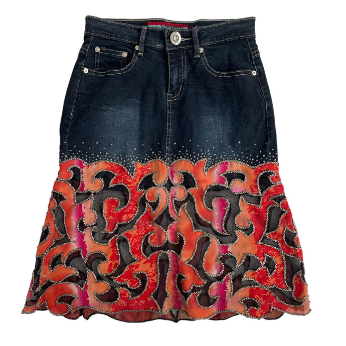 VINTAGE Y2K BEADED DENIM MIDI SKIRT