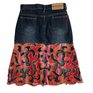 VINTAGE Y2K BEADED DENIM MIDI SKIRT