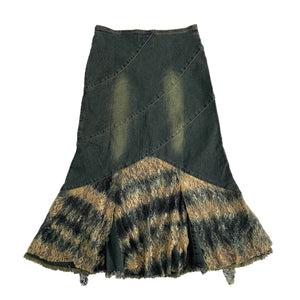 VINTAGE EMBELLISHED WHIMSY DENIM MIDI SKIRT