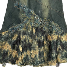 VINTAGE EMBELLISHED WHIMSY DENIM MIDI SKIRT