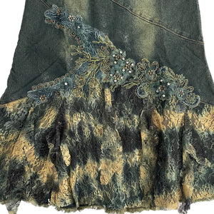 VINTAGE EMBELLISHED WHIMSY DENIM MIDI SKIRT