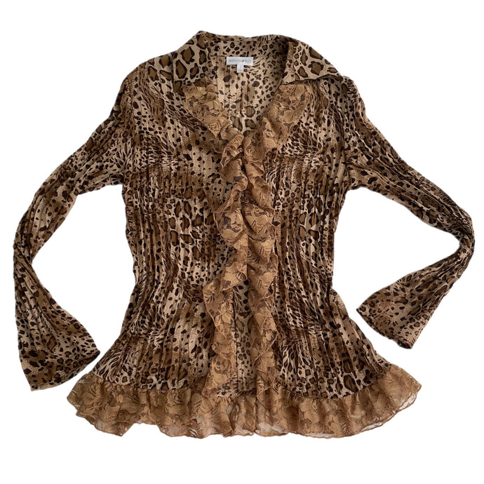 VINTAGE LEOPARD LACE RUFFLE BLOUSE