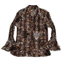 VINTAGE ANIMAL PRINT CRINKLE BELL SLEEVE BLOUSE
