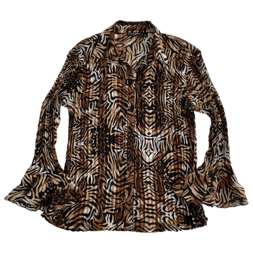 VINTAGE ANIMAL PRINT CRINKLE BELL SLEEVE BLOUSE