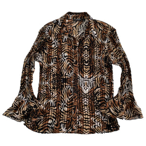 VINTAGE ANIMAL PRINT CRINKLE BELL SLEEVE BLOUSE