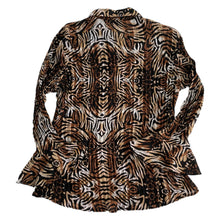 VINTAGE ANIMAL PRINT CRINKLE BELL SLEEVE BLOUSE