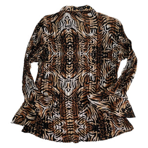 VINTAGE ANIMAL PRINT CRINKLE BELL SLEEVE BLOUSE