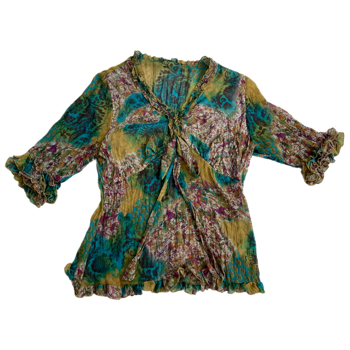 VINTAGE PRINTED RUFFLE BLOUSE