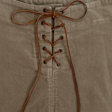 VINTAGE CORDUROY AND SUEDE LACE UP MIDI SKIRT