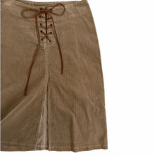 VINTAGE CORDUROY AND SUEDE LACE UP MIDI SKIRT