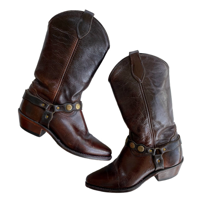 VINTAGE BROWN HARNESS COWBOY BOOTS