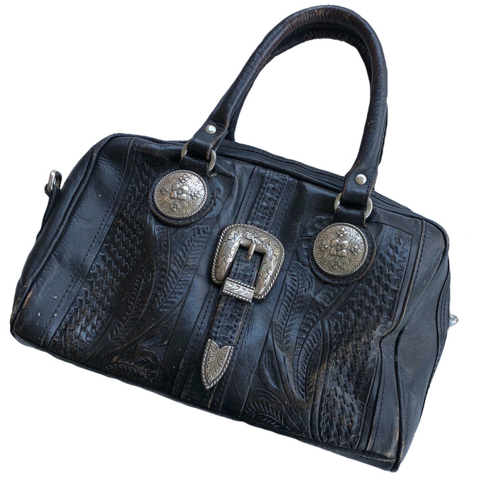 VINTAGE DISTRESSED LEATHER WESTERN BUCKLE BAG