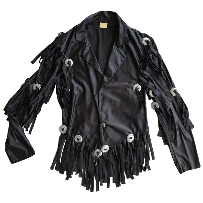 VINTAGE 80'S BLACK WESTERN FRINGE BLAZER JACKET