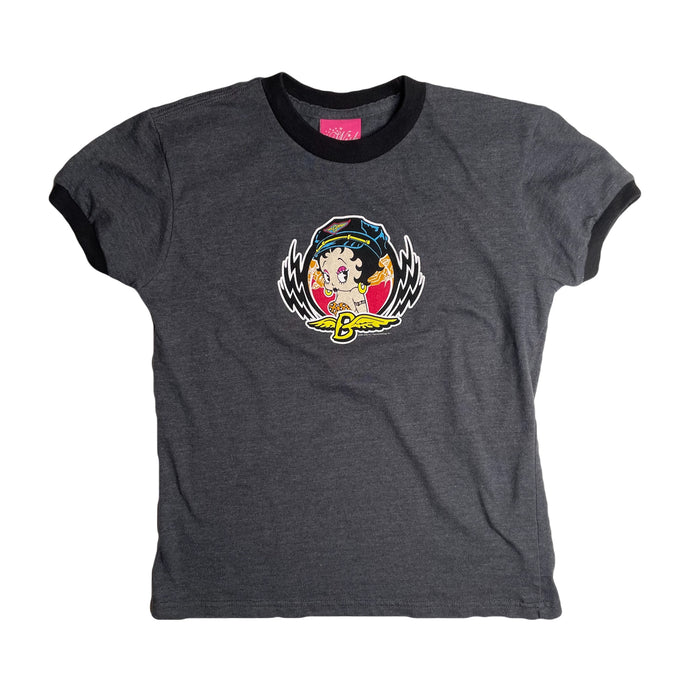 VINTAGE BIKER BETTY BOOP RINGER TEE