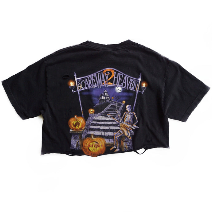 VINTAGE DISTRESSED HALLOWEEN HARD ROCK CROP TEE