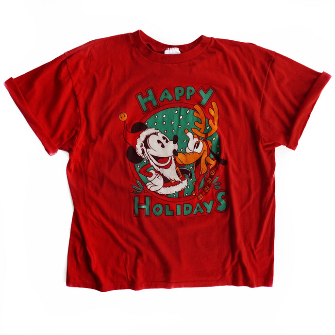 VINTAGE 80'S MICKEY HAPPY HOLIDAYS TEE