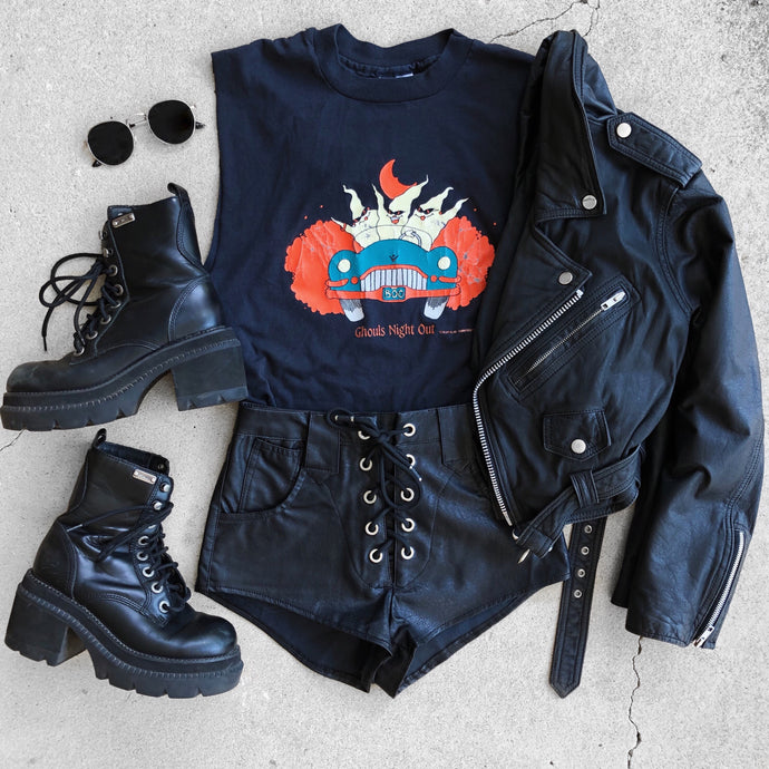 VINTAGE GHOULS NIGHT OUT CROPPED MUSCLE TEE