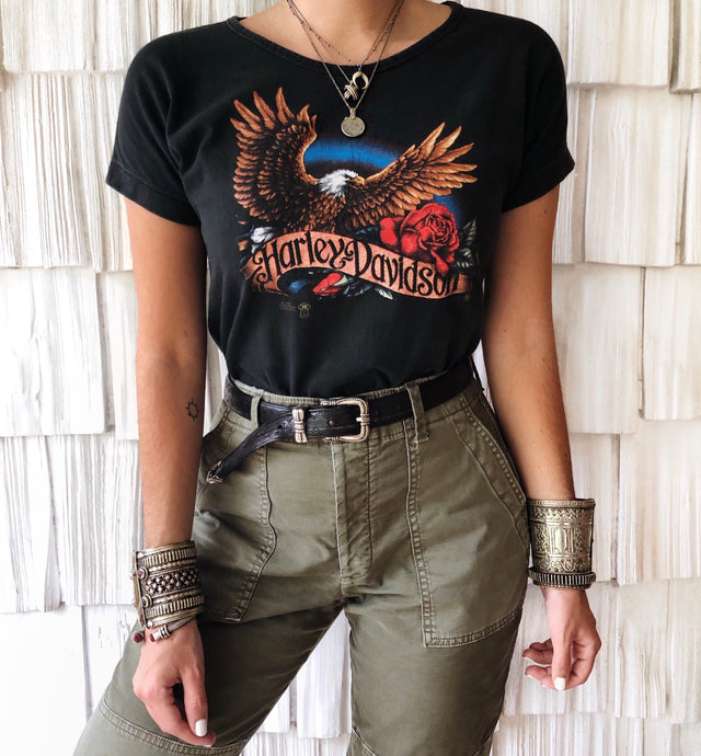 VINTAGE 80'S 3D EMBLEM HARLEY ROSE TEE