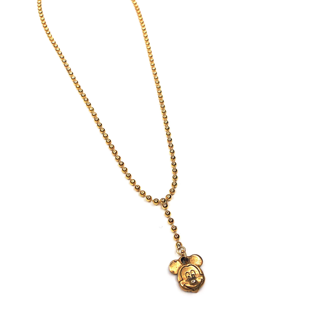 VINTAGE GOLD MICKEY LARIAT NECKLACE